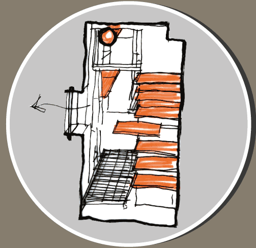 Theo Jones architecture Pocket Dyers and Associates interior section wallets drying transfer drawing illustration