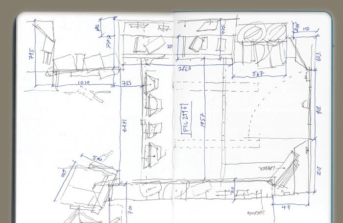 Theo Jones architecture Pocket Dyers and Associates magic shop plan sketch